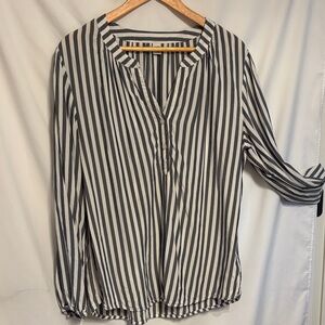 Women’s Old Navy Nautical Preppy Gray and White Striped Blouse SZ L
